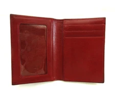Card Case w ID Window Business Credit Card Leather Fold-over Dark Red
