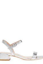 Stuart Weitzman Sandals Dancer Low 35 Block Heel Silver Metallic Size 8.5 B NIB