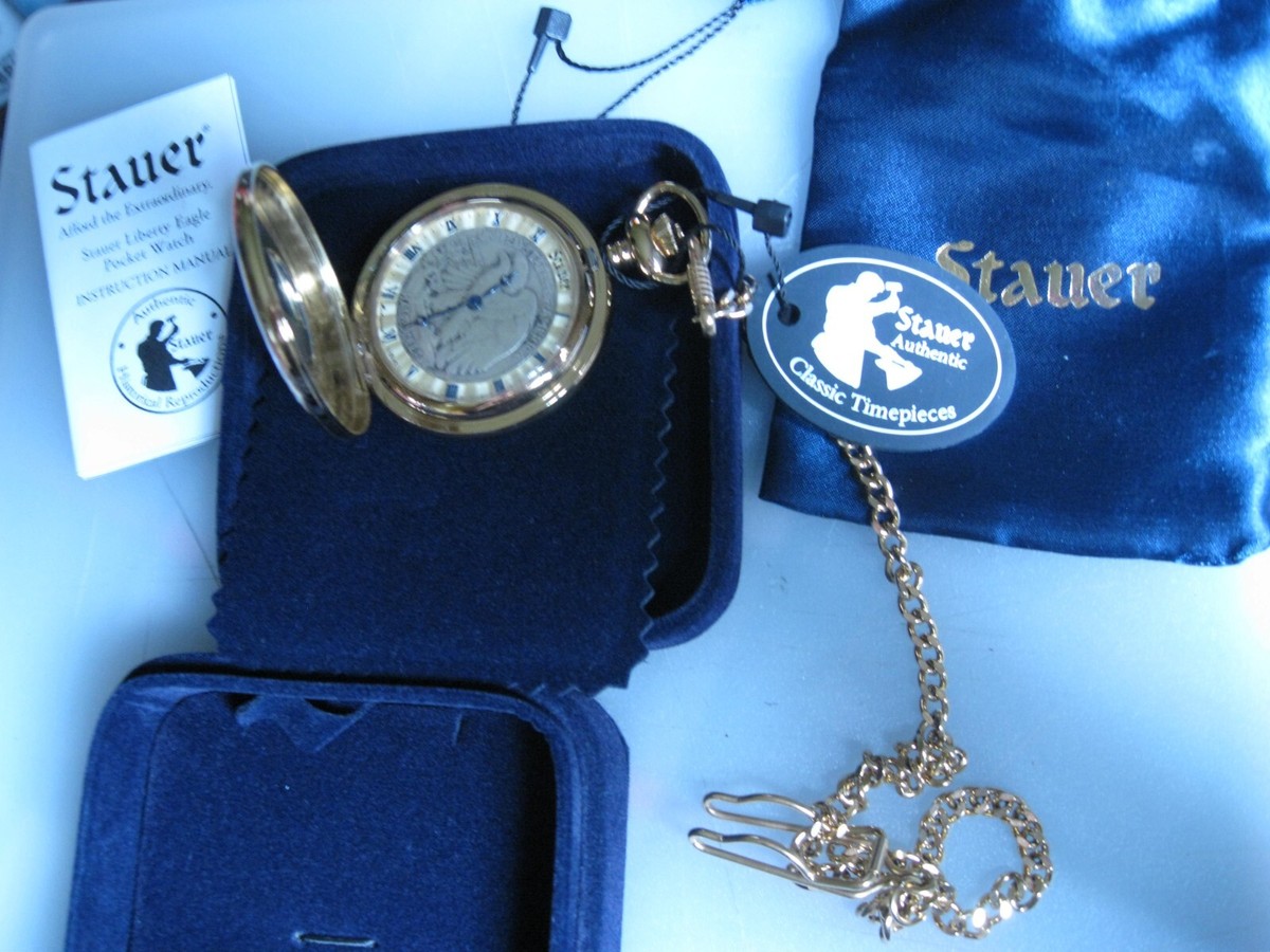 VTG Stauer Silver Liberty Half Dollar Eagle Coin Mechanical Wind Up Pocket Watch Walking Liberty Pocket Watch main image 4