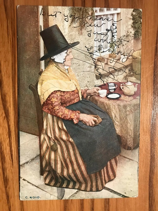 Vintage Postcard - Celesque Series - Tea Party - Welsh Lady In National Costume