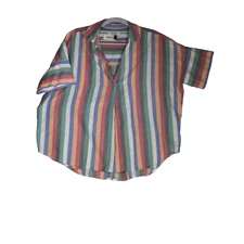 Madewell Blouse Womens Size M Parfait Striped Multi 100% Cotton Popover Boxy