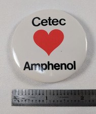 Vintage CETEC Heart AMPHENOL Pin Black, Red & White Pinback Electronics Promo