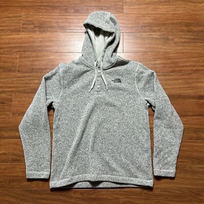 The North Face Quarter Button Hoodie Men s L Jacket Heathered Gray Pullover EUC