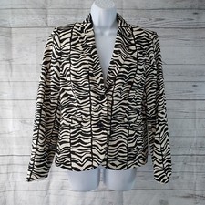Calvin Klein Womens Blazer Sz 10 Black Beige Animal Print Linen Blend 2 Button