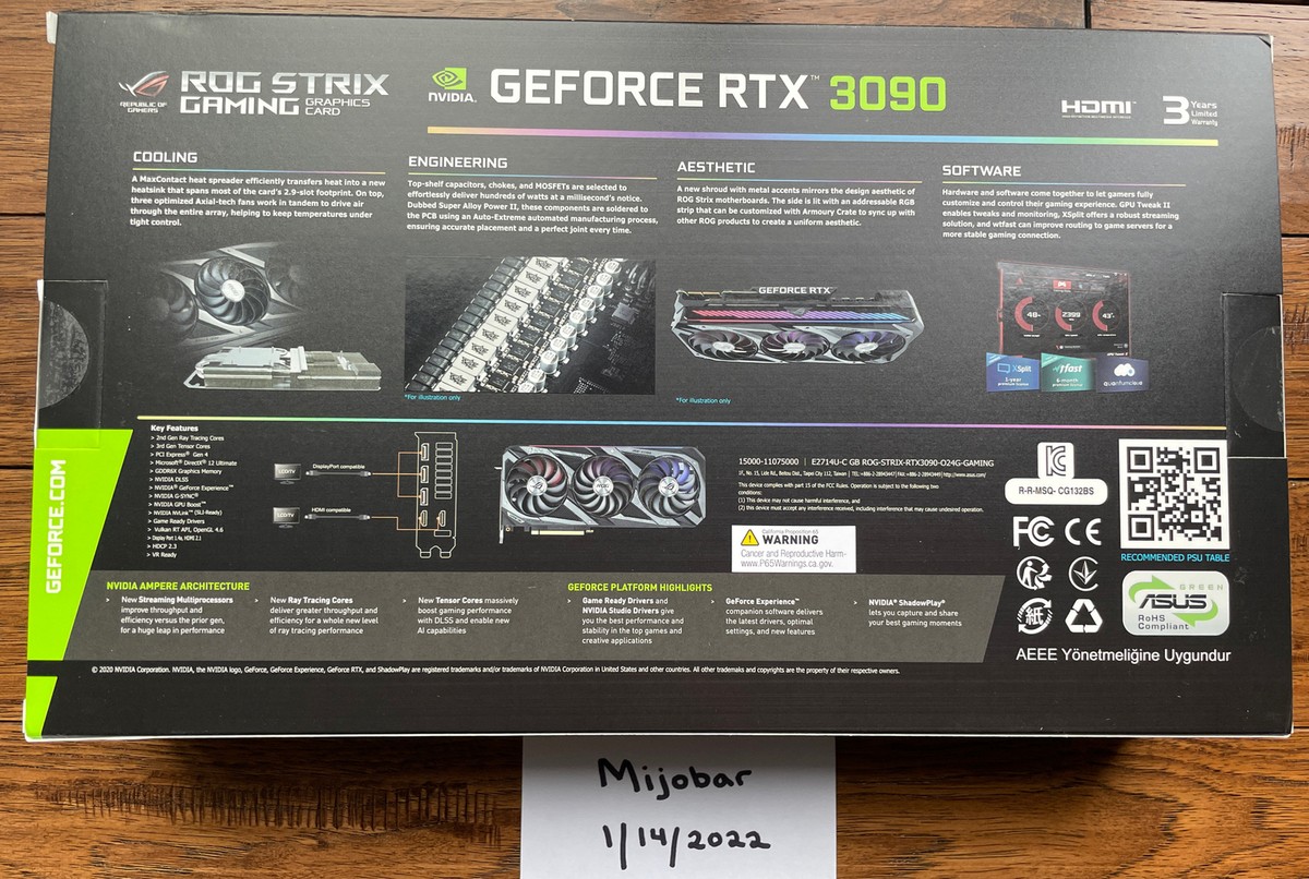 ASUS ROG Strix GeForce RTX 3090 OC 24GB GDDR6X Graphics Card for