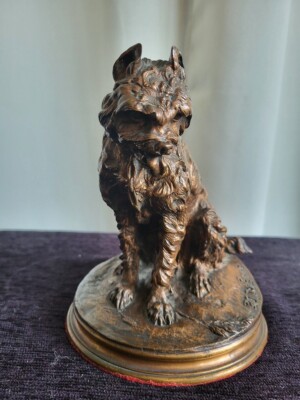 Antique French Patinated Bronze Sculpture Griffon Dog Statue by P.J Mene 19th C