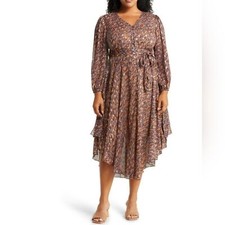 Vince Camuto Plus Size Metallic Printed Maxi Dress -brown  Classic Navy  3x