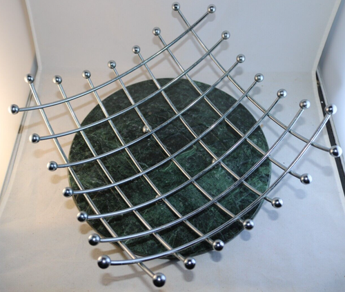 Vintage MCM Metall Obstschale Chrom Silber Kugelfüße Atomgitter Kurve 12" x 12"
