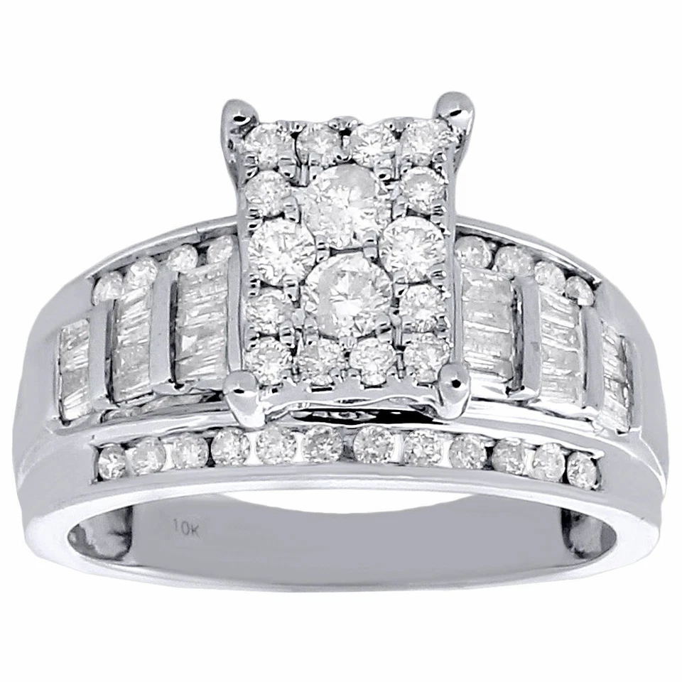 10K White Gold Round & Baguette Genuine Diamond Ladies Engagement Ring 0.90 Ct. - Image 2 of 4