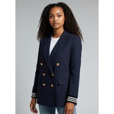 CAbi Grand Slam Nautical Blazer Size 10 Double Breasted Navy Jacket