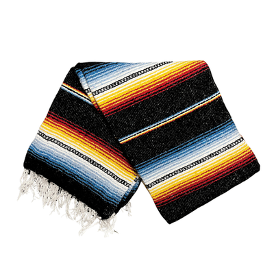 Authentic Mexican Blanket Black Blue Red Serape Striped Falsa New