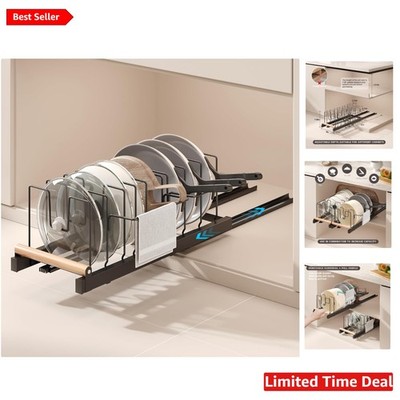 Carbon Steel Pull-Out Pots and Pans Organizer with Adjustable Dividers