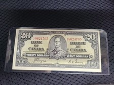 1937 20 Dollar Note Canada Coyne-Towers Au 55 Prefix K/E