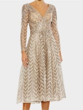 Mac Duggal 20399 Beige Gold Sequin Embellished Long Sleeve Wrap Dress Sz 20 NWT