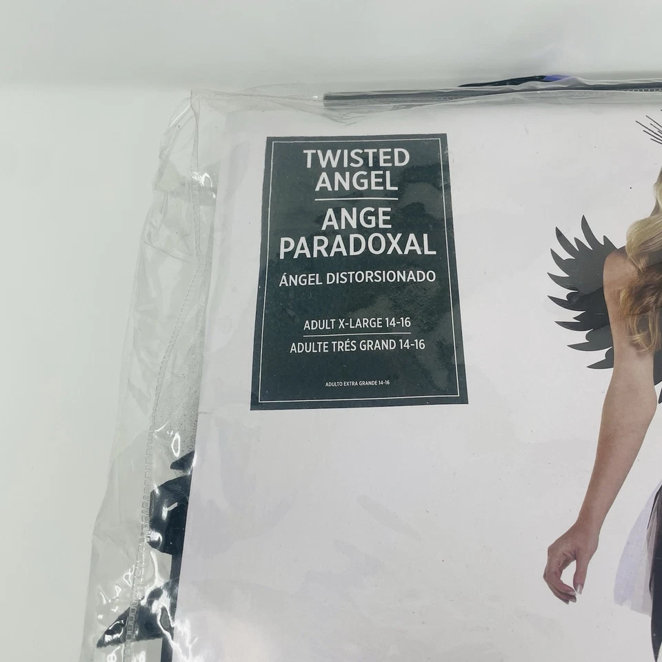 Disfraz de Halloween Twisted Angel para mujer adulta XL 14/16 con alas negro/blanco Foto 3 de 4