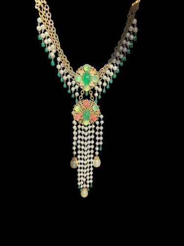 Vintage Long Glass Necklace Antique French Haute Couture - Foto 14 di 14