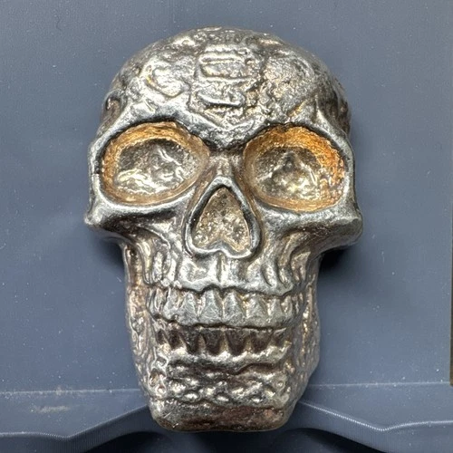 ⚡️RARE⚡️5 oz Hand Poured SILVER Celtic Skull / Beaver Bullion Serial #182 PN611