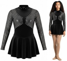Radiant Adult Medium Dance Costume Ice Skating Black Velvet Rhinestone Dress New