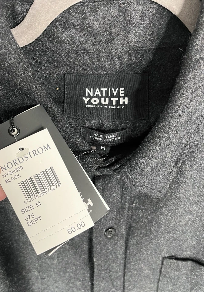 NATIVE YOUTH Men's Black Wool Button Down Shirt NWOT Medium - Image 3 of 4