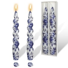 2 PCS Spiral Print Taper Candles Blue White Unscented 7.5 Inch Flower Short