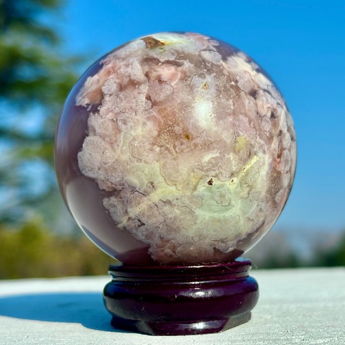 303G Natural Black Cherry Blossom Agate Quartz Sphere Crystal Energy Ball Gem - Bild 5 von 24
