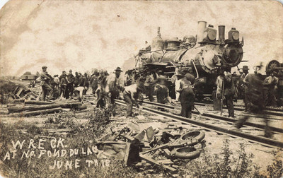 Train Wreck North Fond Dulac RPPC Postcard Real Photo June 1918