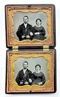 Double 1/6 Plate Ambrotypes - Same Young Couple - Different Poses - Union Case