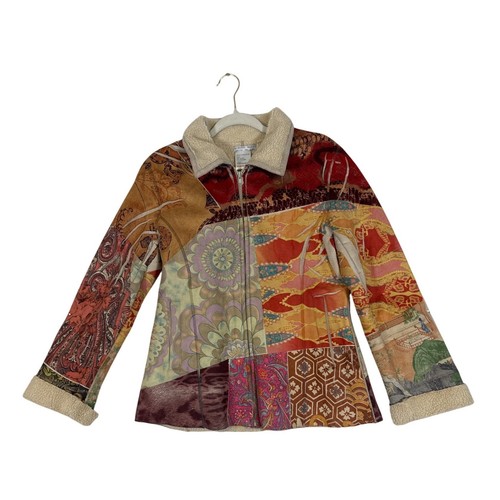 Alberto Makali Patchwork Faux Shearling Lined Zip Jacket Multicolor Paisley Boho