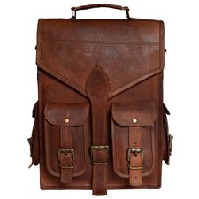 Leather Backpack Bag Goat Genuine Laptop Rucksack Vintage Travel Men's Brown Men