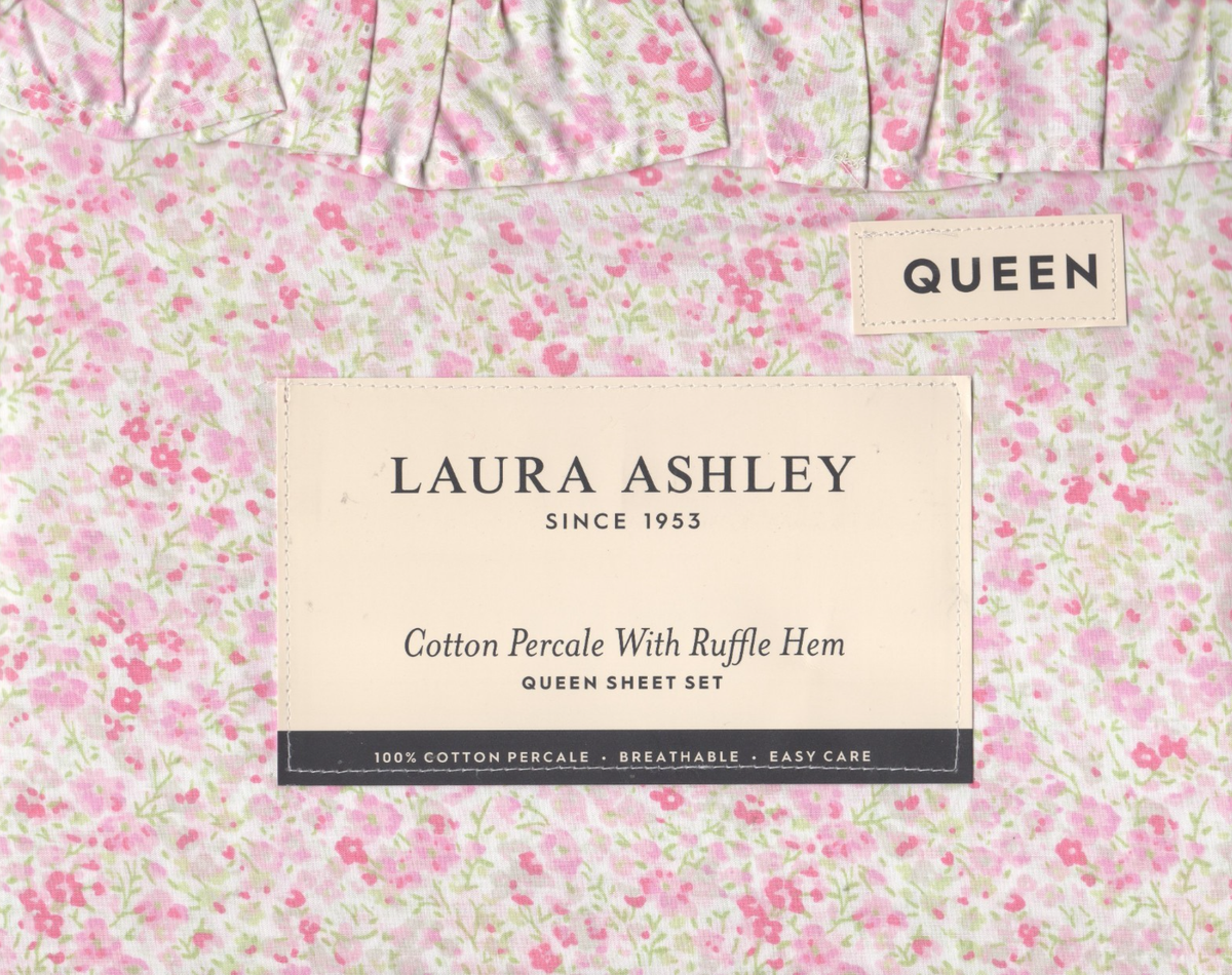 Laura Ashley Queen Sheet Set Leona Flower 4pc Ruffled Pink