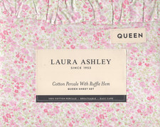 Laura Ashley Queen Sheet Set Leona Flower 4pc Ruffled Pink Farmhouse Chic Green