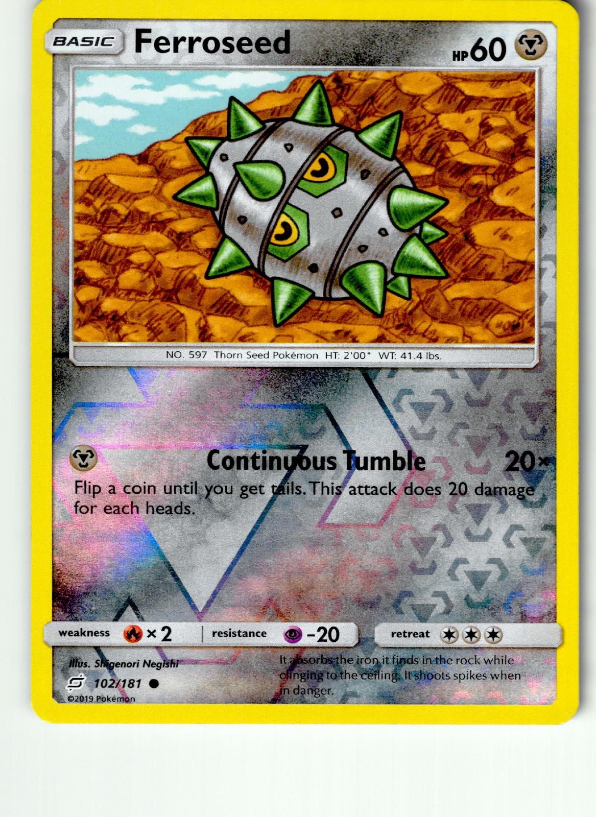 Ferroseed 102/181 Common Team Up Pokemon Reverse Holo Lightly Played