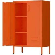 2 Door Metal Accent Cabinet, Metal Locker Storage Cabinet with Doors and Shelves