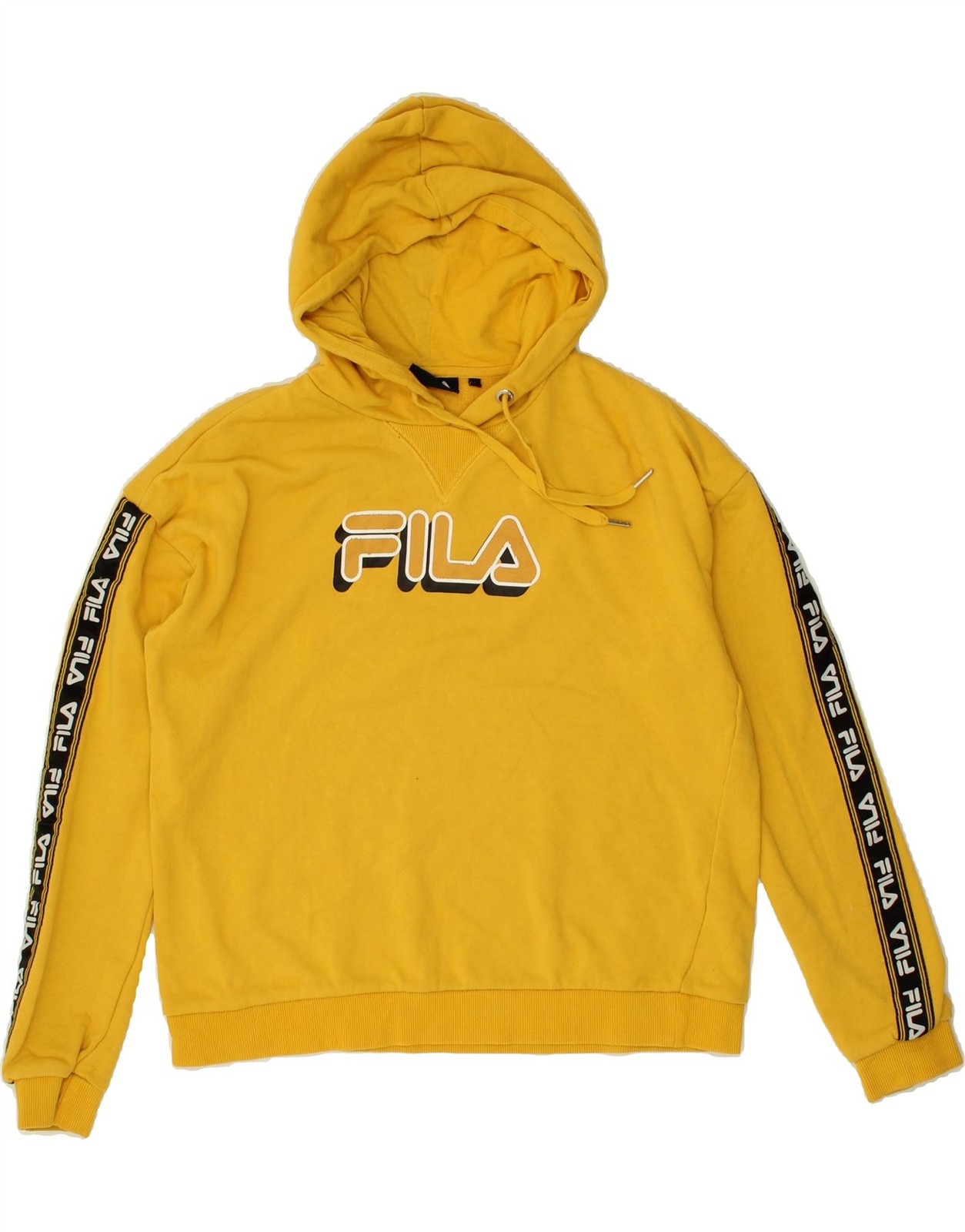 FILA Womens Oversized Graphic Hoodie Jumper UK 10 Small Yellow MN18