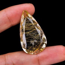 100 Natural Golden Rutile Faceted Quartz Gemstone Tear Shape 39 Ct 37X20X9 MM