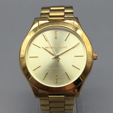 Michael Kors Runway Womens Watch 41mm Gold Tone MK-3179 New Battery 7.75"