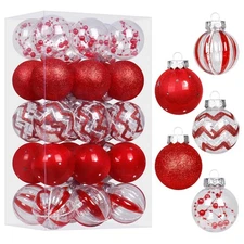 SY Super Bang 30PCS Red Christmas Ornaments Set, 60MM/2.36 Clear Plastic Shat...
