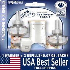 Glade PlugIns Air Freshener Starter Kit Pet Fresh Scent Warmer 2 Refills 0.67oz