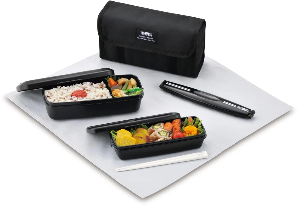 Thermos 2-Tier Bento Lunch Box 900ml Fresh & Deep Black Thermos 2-Tier Bento Lunch Box 900ml Fresh & Deep Black