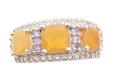 925 Sterling Silver Vintage Ring Opal & Tanzanite Statement Band  Sz 6  RG33620