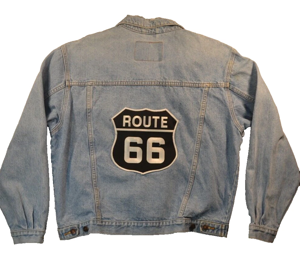 Route 66 Jean Jacket Vintage Men's Large Faded Blue Trucker Patch