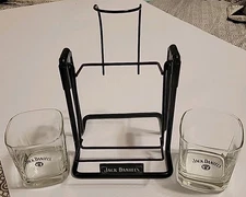 Jack Daniels Tilt & Pour Bottle Swing 1.75L Old No. 7 Bottle Cradle + 2 Glasses