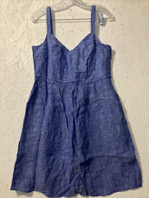 Cynthia Rowley 100% LINEN Chambray Dress Sleeveless Fit And Flare Women's  Sz M | eBay