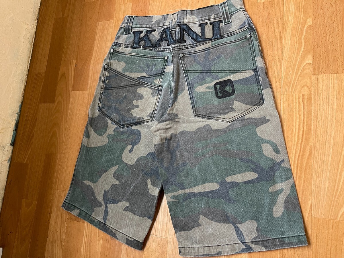 KARL KANI shorts, camo vintage hip hop baggy jeans, denim, 90s hip