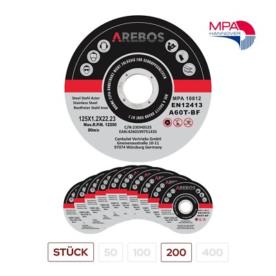 AREBOS Trennscheiben 125mm x 1,2mm 200 Stück INOX Edelstahl Metall Flexscheiben