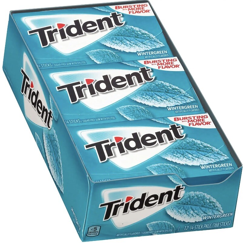 Trident Wintergreen Sugar Free Gum, 12 Packs of 14 Pieces