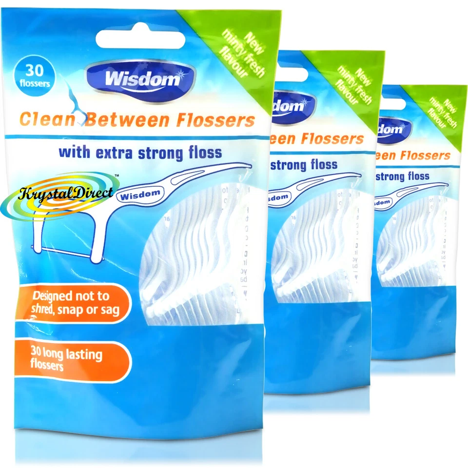 3x Wisdom Flosser Harps Strong Long Lasting Floss Picks Clean Between Teeth