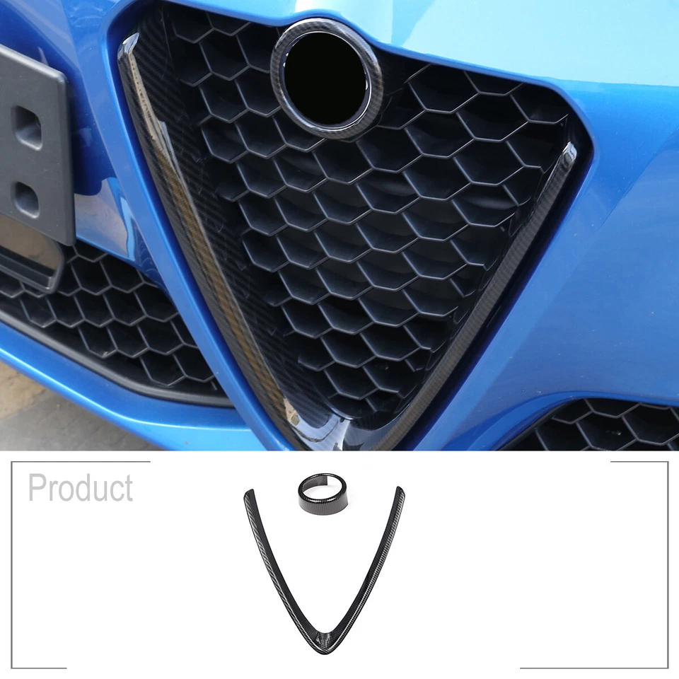 适用于 2017 - 2021 年 ALFA ROMEO GIULIA BASE 碳纤维 ABS 前 V 形格栅盖饰边 — 第 2/4 张图片