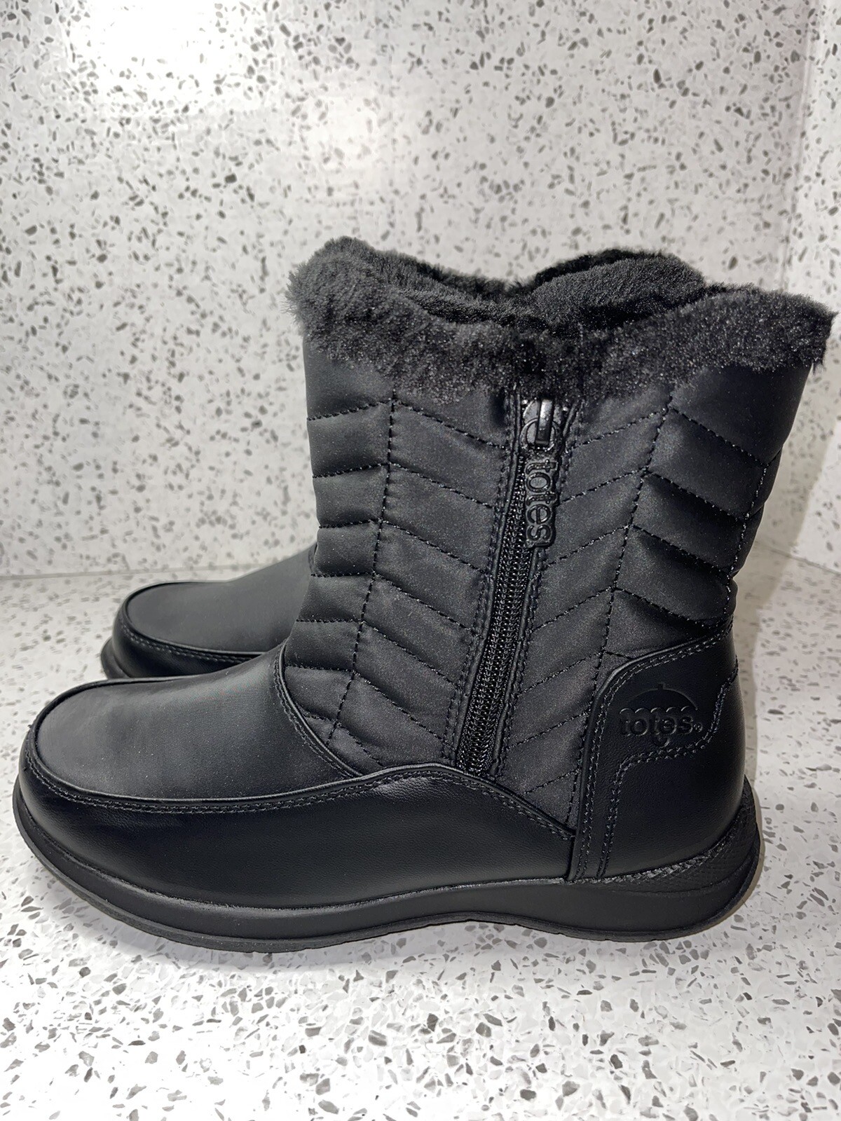 TOTES JARA Black Waterproof Zip Up Snow Boots Women's Sz 6 Medium eBay