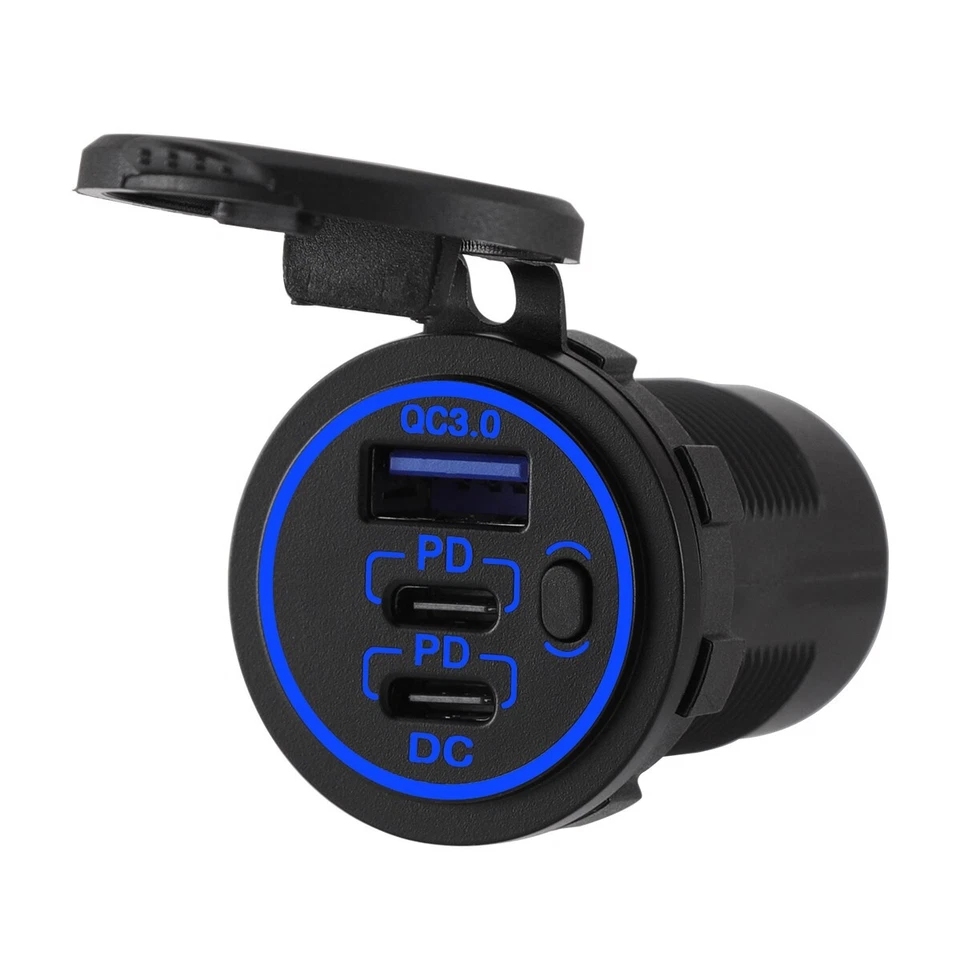 12-24V 3 Port Fast Car Charger USB 3.0 & PD Type C Outlet Socket for Boat RV - Image 3 of 4
